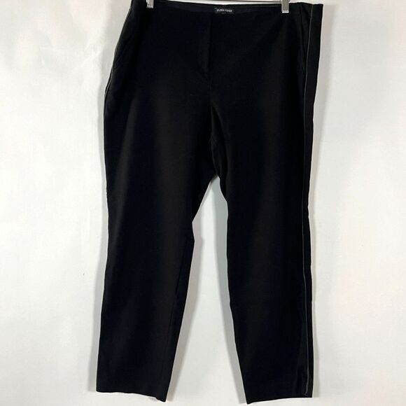 Eileen Fisher Stretch Knit Pants Leather Tuxedo Stripe Sz‎ XL Office Neutral - Picture 1 of 10